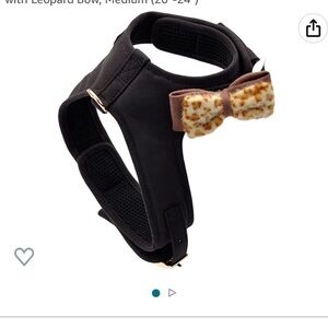 NWT- Microfiber Dog Harness, Mod Black with Leopard Bow, Medium (20"-24")